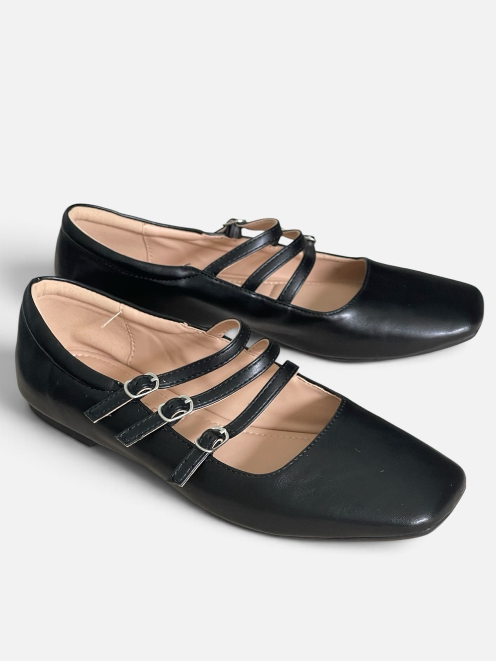 Journee Collection Darlin Black Triple-Strap Mary Jane Flats Sz 8 Square Toe